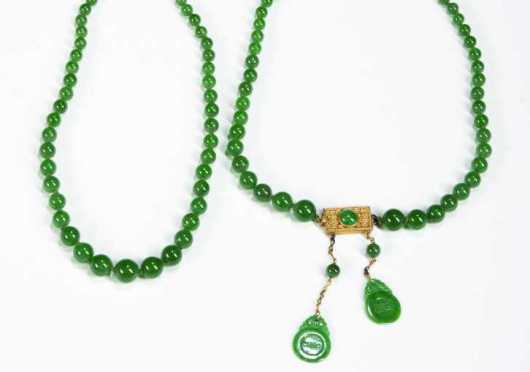 Two Imperial Jade Necklaces