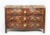 French 18thC Marble Top Serpentine Veneered Chest of Drawers