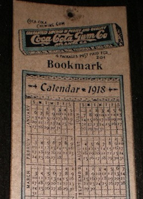 1918 coca cola gum company calendar bookmark